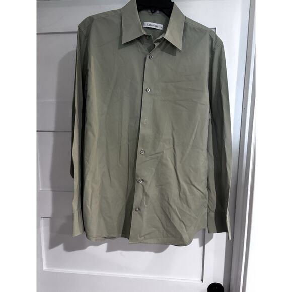 Calvin Klein Size M Gray Green Color Button Up Long Sleeves Spread Collar - Picture 1 of 4